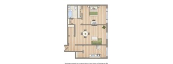 dupont apartments one bedroom floor plan rendering