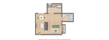 studio apartment floor plan rendering at dupont apartments in washington dc