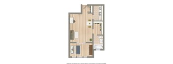 a studio apartment floor plan rendering at eddystone apartments in washington dc