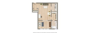 studio apartment floor plan rendering at eddystone apartments in washington dc