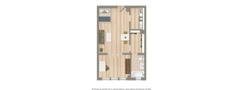 a studio apartment floor plan rendering at eddystone apartments in washington dc