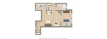 a studio apartment floor plan rendering at eddystone apartments in washington dc