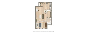 a studio apartment floor plan rendering at eddystone apartments in washington dc