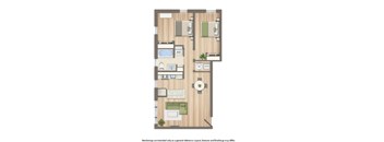 2 bedroom apartment floor plan rendering at fairway park apartments in washington dc