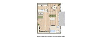 frontenac studio apartment floor plan rendering