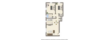 2 bedroom apartment floor plan rendering at garden village apartments in washington dc