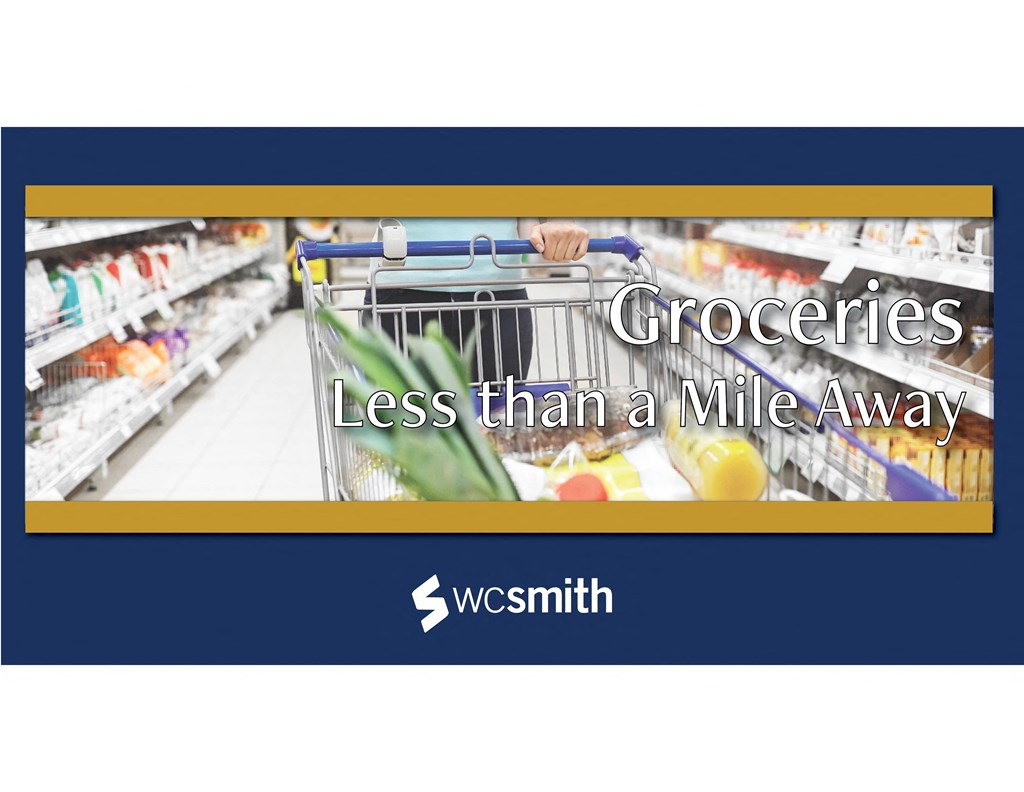 a person pushing a shopping cart in a grocery store  less than a mile away