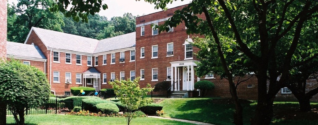 exterior of brick apartment building  at hillside terrace apartments in washington dc