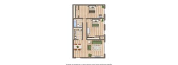 2 bedroom apartment floor plan rendering at halley house apartments in washington dc