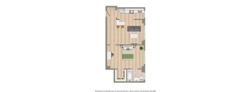 A floor plan of a house with a living room, kitchen, and bathroom.