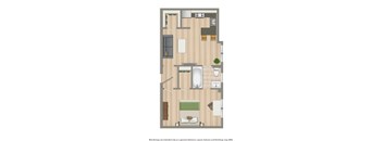 one bedroom b apartment floor plan showing a living room and bedroom in washington dc