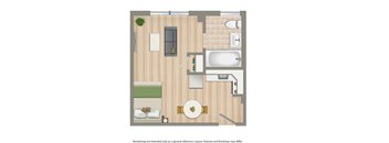 studio A apartment floor plan rendering at Hampton Courts in washington dc