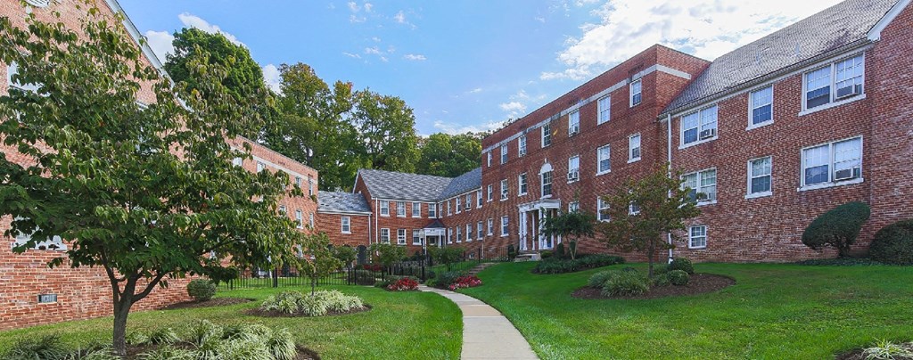 exterior of brick apartment building  at hillside terrace apartments in washington dc