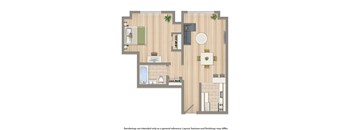 hilltop house one bedroom apartment floor plan rendering