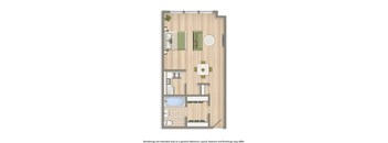 studio apartment floor plan rendering at hilltop house apartments in washington dc