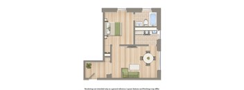 junior one bedroom floor plan rendering at the dahlia apartments in washington dc