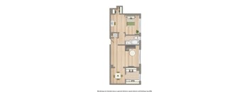 juniper courts one bedroom apartment floor plan rendering