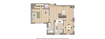 juniper courts one bedroom apartment floor plan rendering