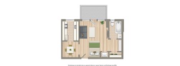 studio apartment floor plan rendering at juniper courts tax credit apartments in washington dc
