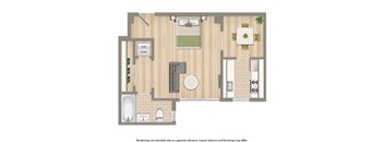 juniper courts studio apartment floor plan rendering