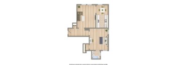 one bedroom apartment floor plan rendering at the klingle apartments in washington dc