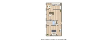 one bedroom apartment floor plan rendering at the klingle apartments in washington dc