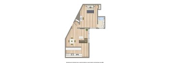 one bedroom apartment floor plan rendering at the klingle apartments in washington dc
