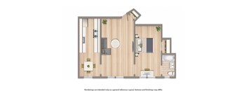 klingle one bedroom apartment floor plan rendering
