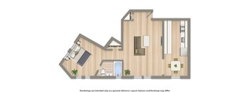 klingle one bedroom apartment floor plan rendering