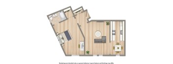 klingle one bedroom apartment floor plan rendering