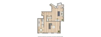 klingle one bedroom apartment floor plan rendering