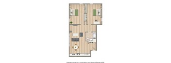 2 bedroom apartment floor plan rendering at longfellow apartments in washington dc