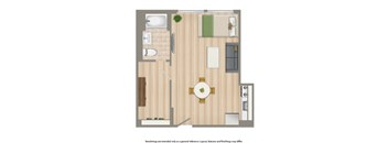studio apartment floor plan rendering at longfellow apartments in washington dc