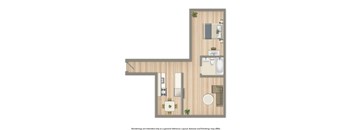 meridian park one bedroom apartment floor plan rendering