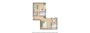 meridian park one bedroom apartment floor plan rendering