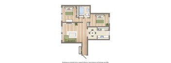 meridian park two bedroom floor plan rendering