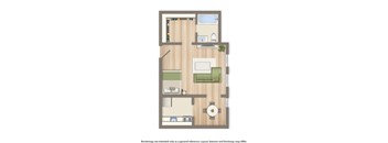 meridian park studio apartment floor plan rendering