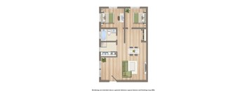 new horizon two bedroom apartment floor plan rendering