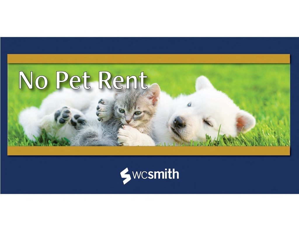 no pet rent sign with two dogs and a kitten