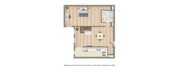 norwood one bedroom apartment floor plan rendering