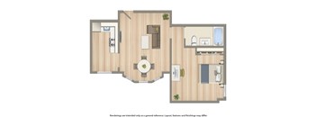 norwood one bedroom apartment floor plan rendering