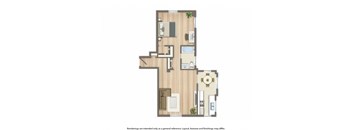 norwood one bedroom apartment floor plan rendering