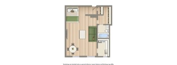 studio apartment floor plan rendering at the norwood apartments in washington dc