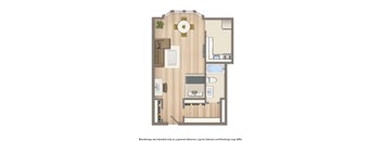 norwood studio apartment floor plan rendering