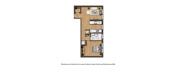 the oaks apartments one bedroom floor plan rendering