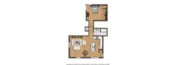park vista one bedroom apartment floor plan rendering