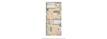 one bedroom floor plan rendering at parkside apartments in washington dc