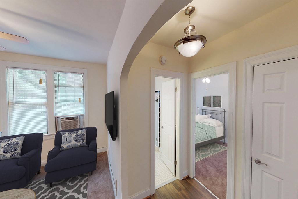 view of bedroom and living area at parkside apartments in washington dc