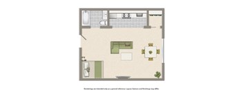 penn view studio apartment floor plan rendering