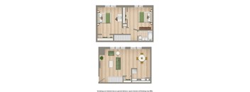 rendering of a 2 bedroom duplex at ridgecrest village apartments in washington dc